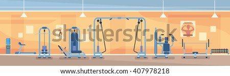 Sport Gym Interior Workout Equipment Flat Vector Illustration