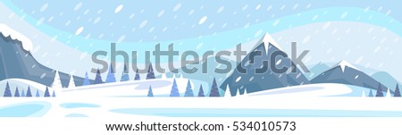 Winter Mountain Landscape White Snow Banner Flat Vector Illustration
