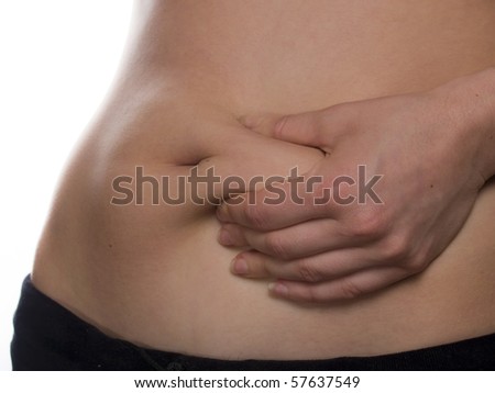 Female with stomach pain ache isolated, fat diet