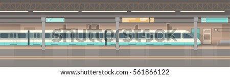Subway Tram Modern City Public Transport, Underground Rail Road Station Flat Vector Illustration