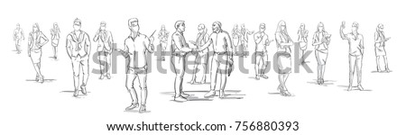 Silhouette Businessmen Shake Hands With Business People Group On Background, Businesspeople Shaking Hands Horizontal Banner Vector Illustration