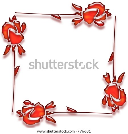   Four D Roses Form A Romantic Border Or Frame On A White Background