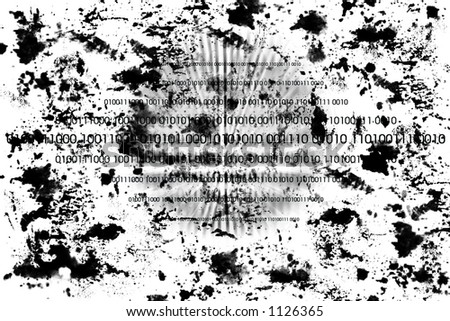 Techno Grunge Background image over White - Grunge paint splatter and grit with global Binary Code special effect.