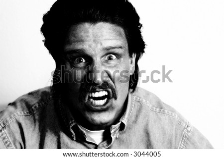 Angry Yelling Guy - Angry, Shocked Expression (Black & White, shallow focus)