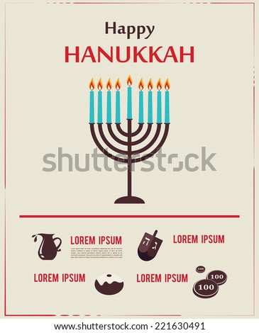 Vector Infographics of famous symbols for the Jewish Holiday Hanukkah
