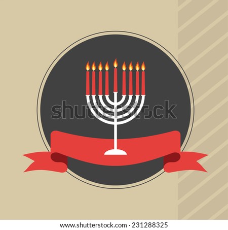 happy hanukkah, jewish holiday. Hanukkah menora with red ribbon