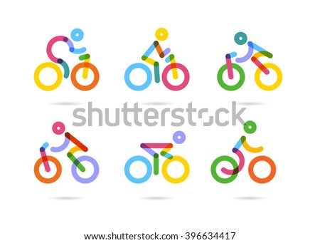 Colorful cycling and bicycles icons. vector illustration