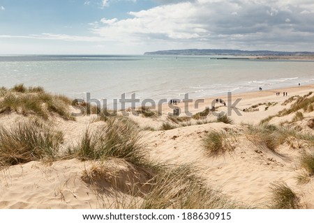 Camber sands: dunes and the beach in Camber near Rye, East Sussex, England. It's a Site of Special Scientific Interest and the only sand dune system in East Sussex.