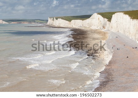 Seven Sisters National Park, view of the cliffs and the beach, East Sussex, England