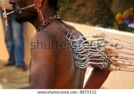 stock photo : People piercing on body during a traditional Indian religious 