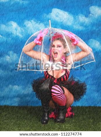 Fun Fantasy Image of a Woman Under Umbrella While Raining