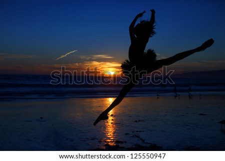 Silhouette of a Ballet Dancer at Sunset Outdoors