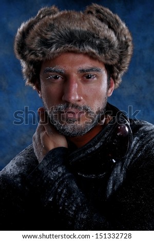 Dramatic Image of Scruffy Man Freezing in Cold Weather
