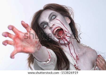 Bleeding Psychotic Woman In A Horror Themed Image