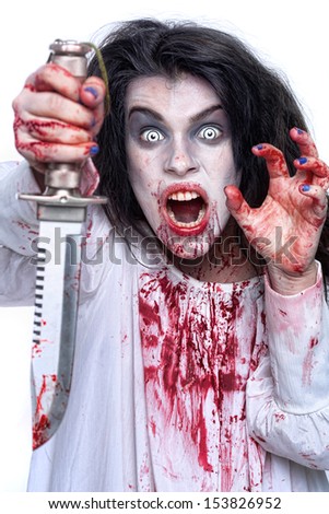 Scary Horror Image of a Bleeding Psychotic Woman With Knife