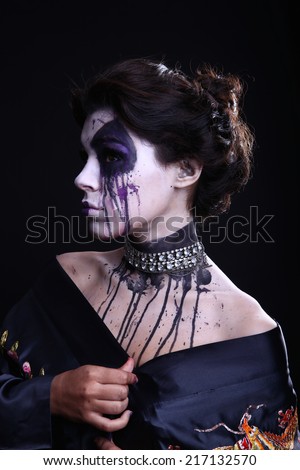 Dark Gothic Expressive Woman on Plain Background