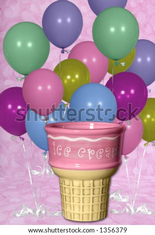 Birthday Balloons and Ice Cream Cone Digital Background (Insert Subject!)