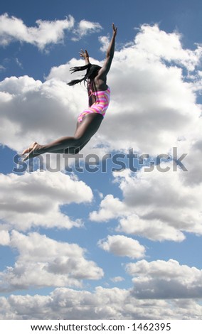 Girl in Swimsuit Diving In Bright Sky