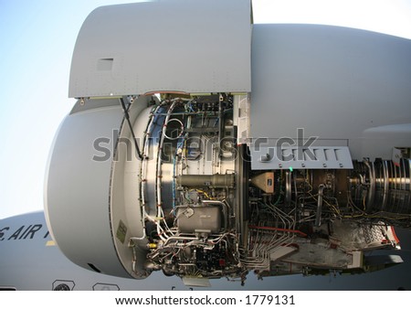 Opened Up Side View of C-17 Military Aircraft Engine