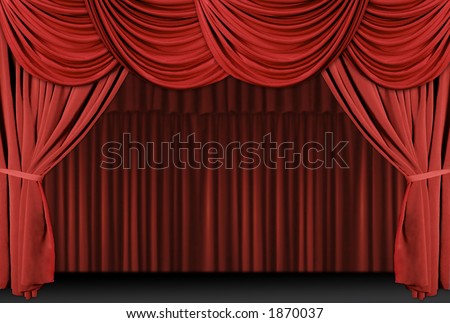 Old fashioned, elegant theater stage with velvet curtains.