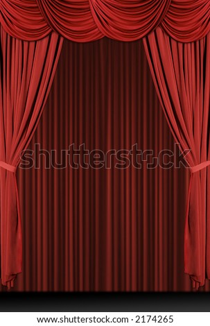 Vertical old fashioned, elegant theater stage with velvet curtains.