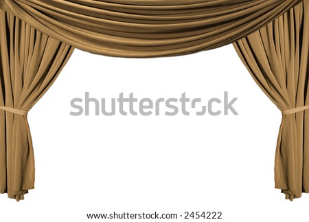 Old fashioned, elegant theater stage with gold velvet curtains.