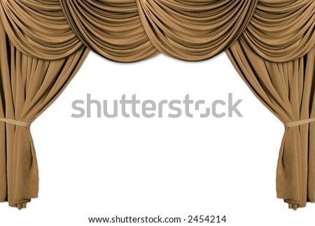 Old fashioned, elegant theater stage with gold velvet curtains.