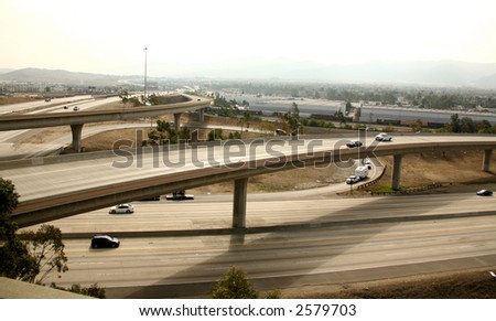 Highway Intersection in California on Smoggy Day