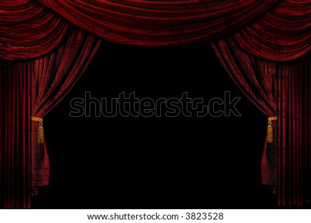Old fashioned, elegant theater stage with velvet curtains made to be Grungy