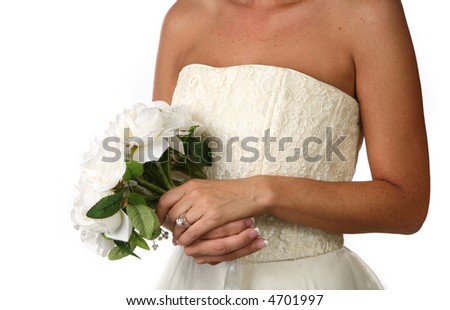 stock photo Bridal Bouquet With Diamond Ring on White
