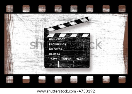 Grungy Dirty Movie Clapper Director\'s Board With Filmstrip on White