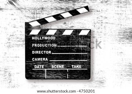 Grunge Old Used Movie Clapper Board on White