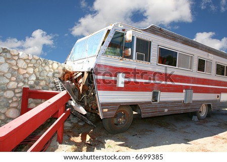 Class A RV Coach That Crashed Into A Stone Wall