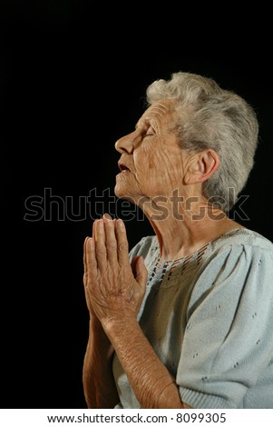 Old Woman Praying to God on Black