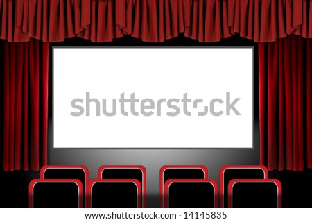 Theater Movies on Panoramic Movie Theater With Drapes And Seats  Illustration In