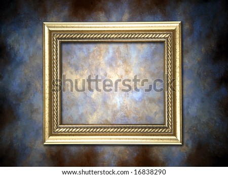 Simple Golden Frame of Blue Grunge Background