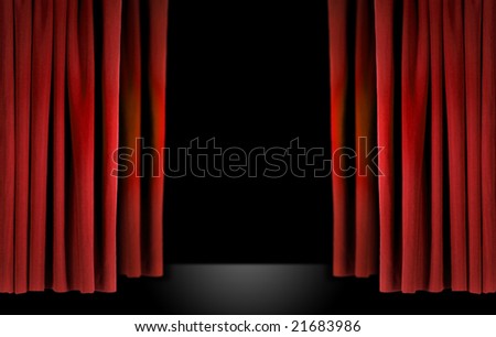 Old fashioned elegant theater stage with red velvet curtains