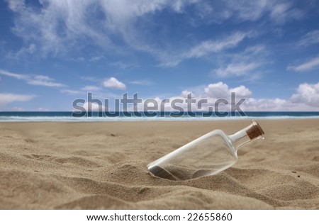 Message in a Bottle Washed Ashore a Beach With Cork. Message is Missing.