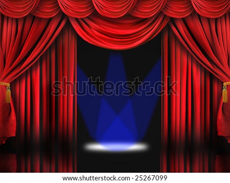 Dramatic Red Theater Stage With Blue Spot Lights