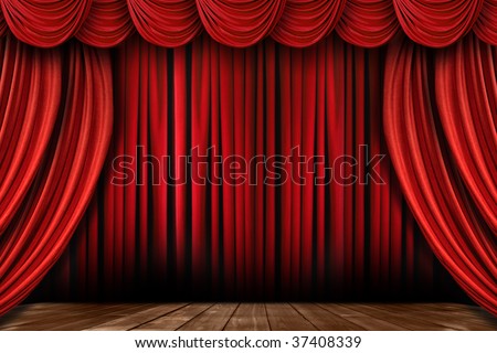 Dramatic Bright Red Stage Drapes With Many Swags