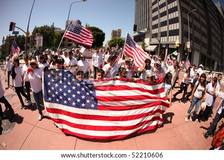 LOS ANGELES - May 1: May Day Immigration Protest Rally Against Arizona\'s New Law on May 1, 2010 in Los Angeles, California.