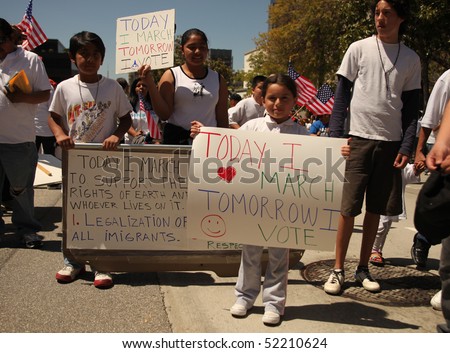LOS ANGELES - May 1: May Day Immigration Protest Rally Against Arizona's New Law on May 1, 2010 in Los Angeles, California.