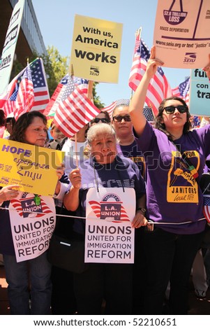 LOS ANGELES - May 1: May Day Immigration Protest Rally Against Arizona\'s New Law on May 1, 2010 in Los Angeles, California.