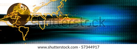 Business header with binary code, earth and world map