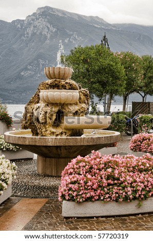 Artistic fountain in Limone on the shores on Lake Garda, Trentino-Alto Adige, Italy
