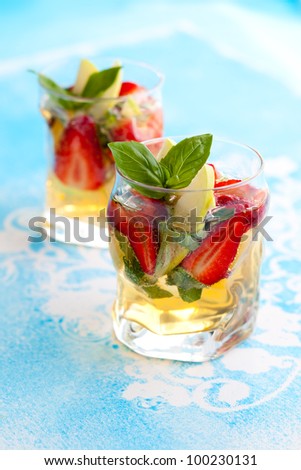 Strawberry,Apple and  Basil Sangria
