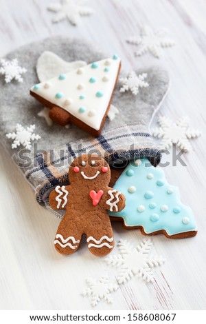 Gingerbread cookies,mitten and snowflakes