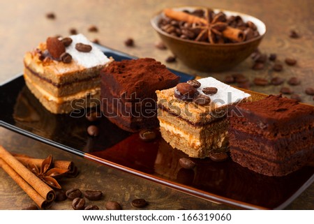 Coffee Cream Small Cakes And Chocolate Truffle Cakes