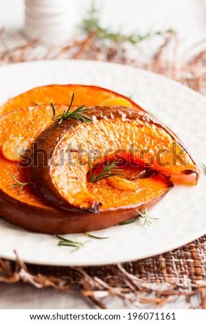 roasted pumpkin with garlic and rosemary