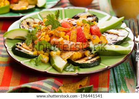 Mexican Grilled Shrimp Salad with avocado,watermelon,zucchini